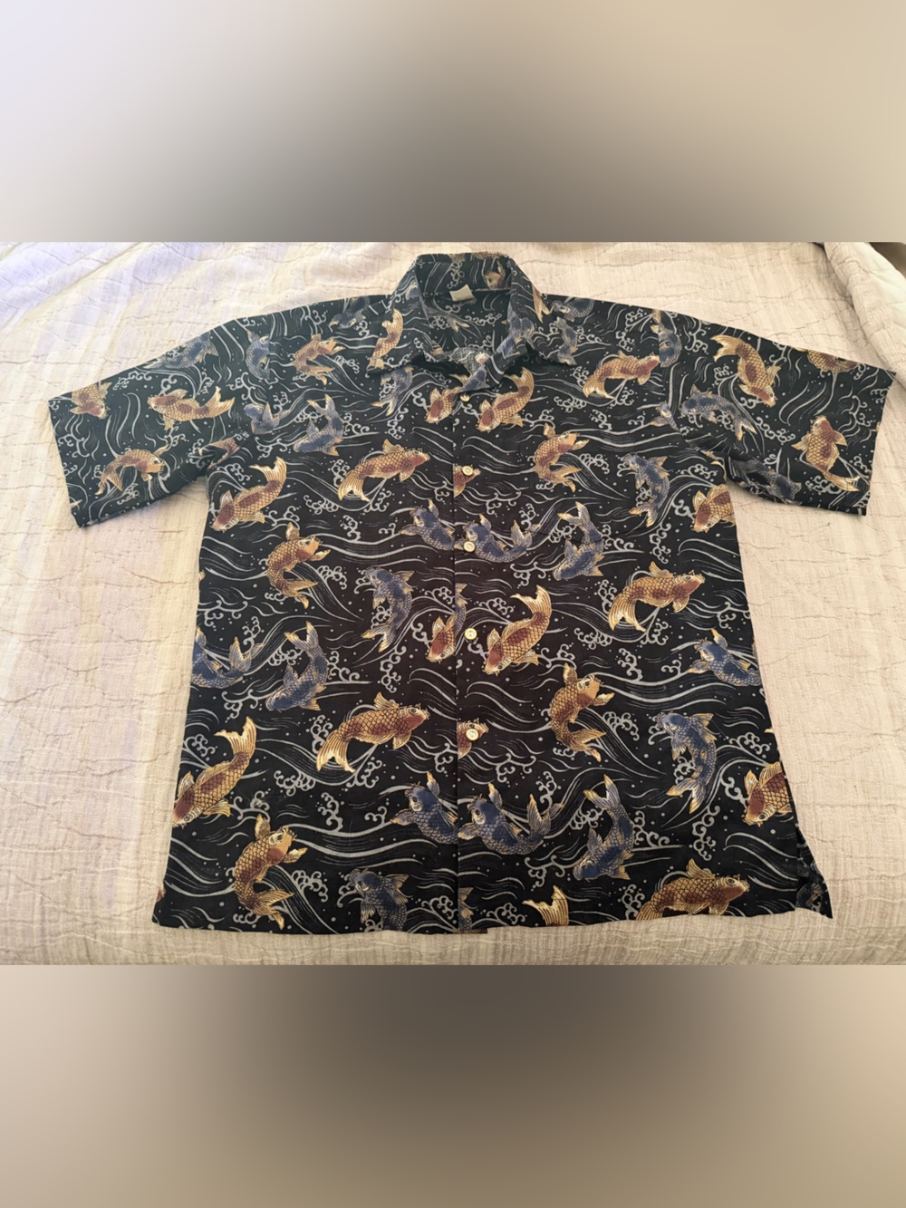 NWOT Vintage METO Hawaii Men's Short-Sleeve Koi Print Button-Up Aloha Shirt M